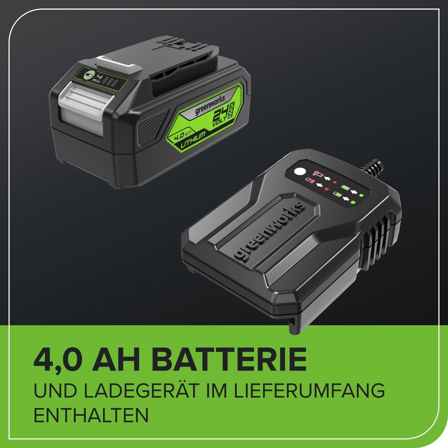 Greenworks 24V Brushless Akku-Rasenmäher 33 cm mit 4,0 Ah Akku & Ladegerät