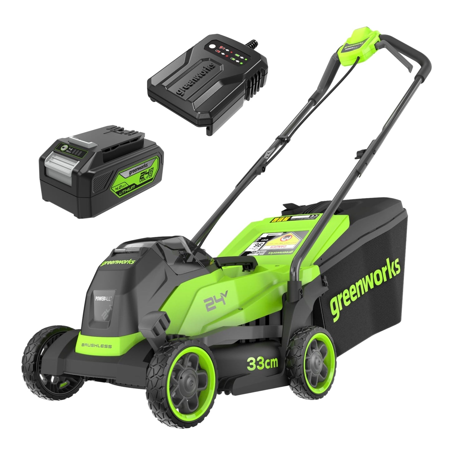 Greenworks 24V Brushless Akku-Rasenmäher 33 cm mit 4,0 Ah Akku & Ladegerät